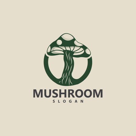 Mushroom Logo, Retro Minimalist Design, Food Vector, Mushroom Plant, Icon Illustration Symbolのイラスト素材