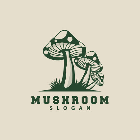 Mushroom Logo, Retro Minimalist Design, Food Vector, Mushroom Plant, Icon Illustration Symbolのイラスト素材