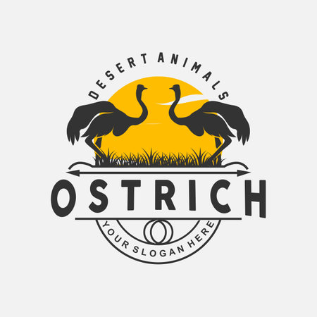 Ostrich Logo Design, Desert Animal Illustration, Living In The Forest, Vector Camel Brand Productのイラスト素材