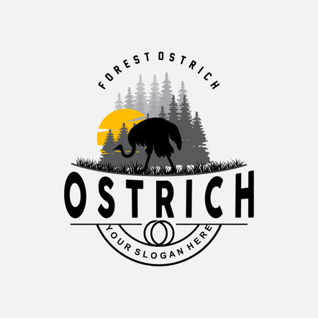Ostrich Logo Design, Desert Animal Illustration, Living In The Forest, Vector Camel Brand Productのイラスト素材