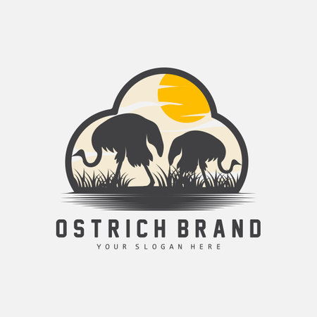 Ostrich Logo Design, Desert Animal Illustration, Living In The Forest, Vector Camel Brand Productのイラスト素材
