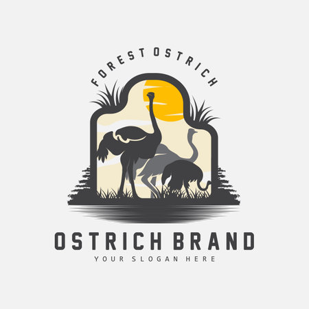 Ostrich Logo Design, Desert Animal Illustration, Living In The Forest, Vector Camel Brand Productのイラスト素材