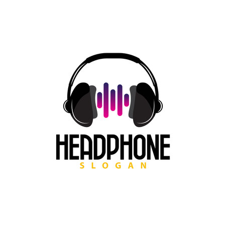 Headphone Logo, Music Listening Device Vector, Elegant Minimalist Simple Design, Silhouette Icon Illustrationのイラスト素材