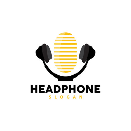 Headphone Logo, Music Listening Device Vector, Elegant Minimalist Simple Design, Silhouette Icon Illustrationのイラスト素材