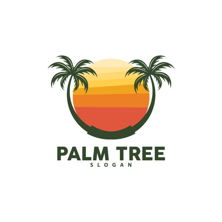 Palm Tree Logo, Beach Vector, Summer Design, Silhouette Symbol Illustrationのイラスト素材