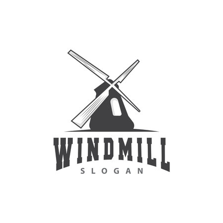 Windmill Logo, Agriculture Farm Vector, Nature Landscape Retro Vintage Design Illustrationのイラスト素材