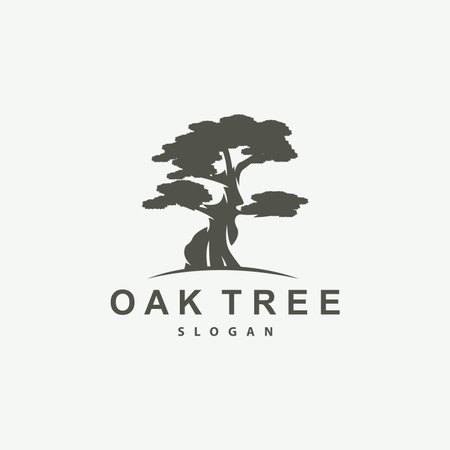 Oak Tree Logo, Nature Tree Plant Vector, Minimalist Simple Design, Illustration, Silhouette, Templateのイラスト素材