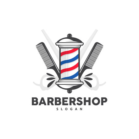 Barbershop Logo, Scissors Vector, Retro Vintage Minimalist Typography Ornament Designのイラスト素材
