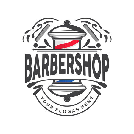 Barbershop Logo, Scissors Vector, Retro Vintage Minimalist Typography Ornament Designのイラスト素材
