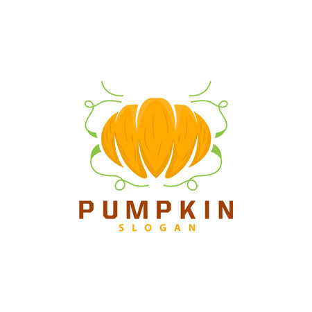 Pumpkin Logo, Pumpkin Vector, Healthy Vegetable Fruit Farmer, Premium Simple Hallowen Fruit Design, Brand Label Symbol Illustrationのイラスト素材