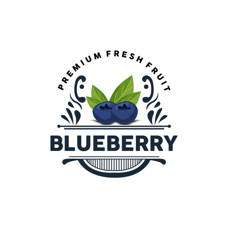 Blueberry Logo, Garden Farm Fresh Fruit Vector, Elegant Simple Design, Symbol Illustration Templateのイラスト素材