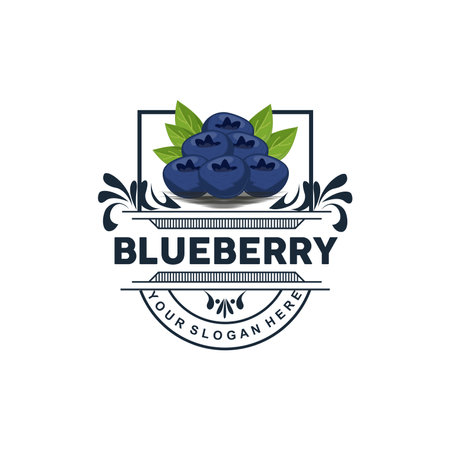 Blueberry Logo, Garden Farm Fresh Fruit Vector, Elegant Simple Design, Symbol Illustration Templateのイラスト素材