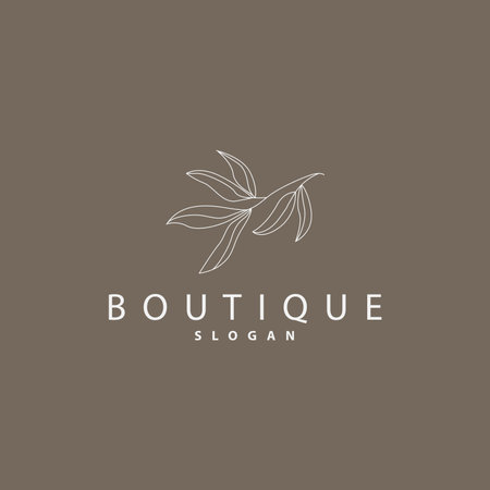 Leaf Line Logo, Beautiful Hand Drawn Design, Botanical Minimalist Vector, Simple Organic Plant Feminine Logoのイラスト素材