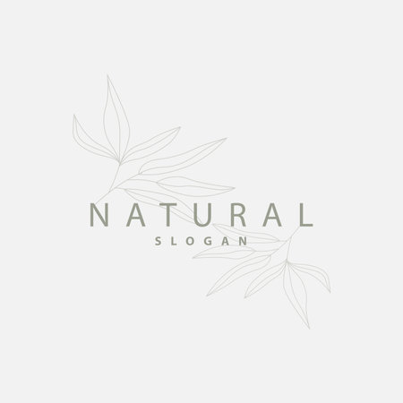 Leaf Line Logo, Beautiful Hand Drawn Design, Botanical Minimalist Vector, Simple Organic Plant Feminine Logoのイラスト素材