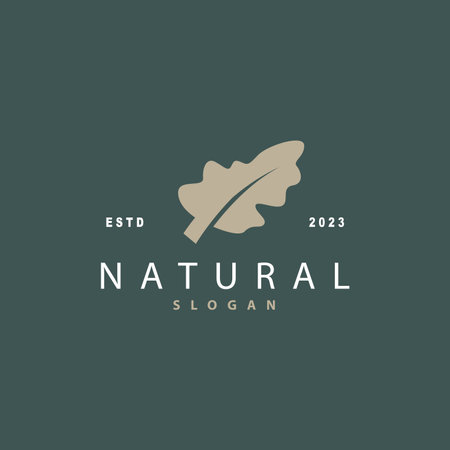 Leaf Logo, Oak Leaf Logo Design, Minimalist Natural Plant Tree Vector, Illustration Templateのイラスト素材