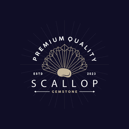 Seashell Logo, Inspirational Scallop Design With Pearl, Ocean Animals, Vector Jewelry Luxury Shell Beauty And Cosmeticのイラスト素材