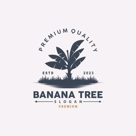 Banana Tree Logo, Banana Tree Simple Silhouette Design, Plant Icon Symbol Vector Illustrationのイラスト素材