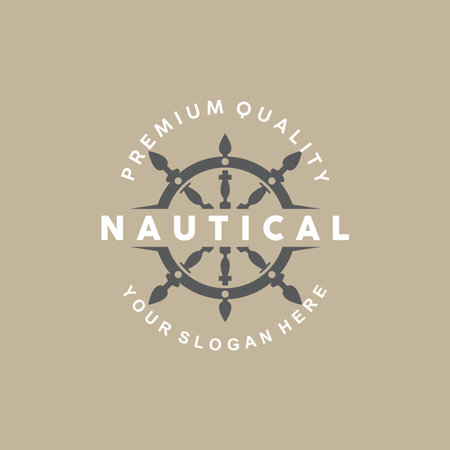 Ship Rudder Logo, Elegant Nautical Maritime Vector Simple Minimalist Design Ocean Sailing Shipのイラスト素材