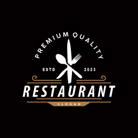 Restaurant Logo Old Typography Retro Vintage Style Elegant Ornament Cutlery And Knife Vector Designのイラスト素材