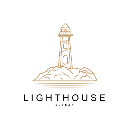 Lighthouse Logo, Beacon Vector Modern Simple Beach Searchlight Tower, Symbol Illustration Templateのイラスト素材