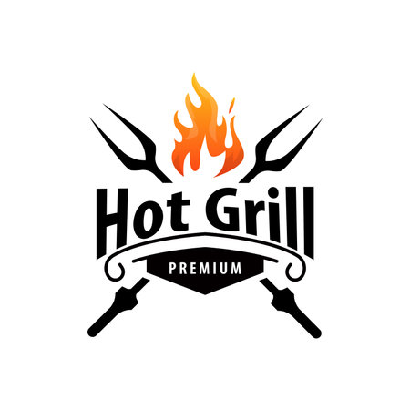 BBQ Hot Grill Logo, Barbeque Typography Vintage Design Label Stamp, Logo Restaurant, Cafe, Bar Simpleのイラスト素材