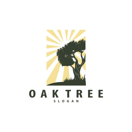 Oak Tree Logo Minimalist Design, Vector Tree Nature Plant Of Life Illustration Template Symbolのイラスト素材