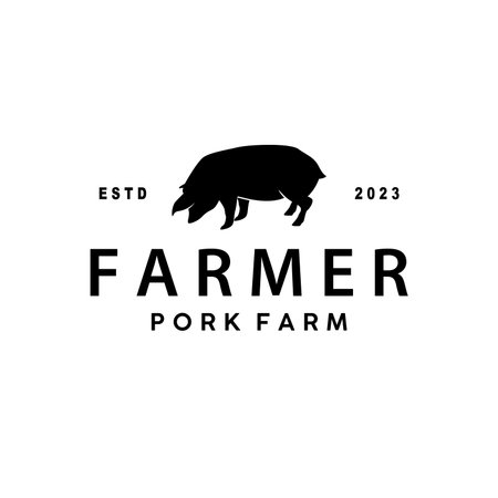 Pig Logo, Grilled Pork Pig Simple Rustic Stamp, Livestock Cattle Vector, BBQ Barbecue Vintage Design Inspirationのイラスト素材