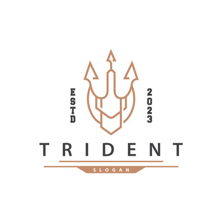Neptune Poseidon Trident Logo, Spear Simple Vintage Template Designのイラスト素材