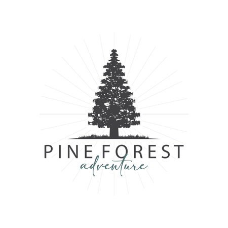 Forest Logo, Vector Forest Wood With Pine Trees, Design Inspirational Badge Label Illustrationのイラスト素材
