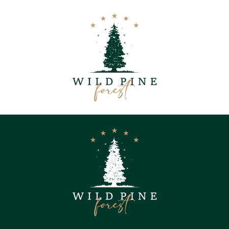 Forest Logo, Vector Forest Wood With Pine Trees, Design Inspirational Badge Label Illustrationのイラスト素材