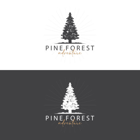 Forest Logo, Vector Forest Wood With Pine Trees, Design Inspirational Badge Label Illustrationのイラスト素材