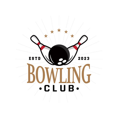 Bowling Sports Club Logo, Bowling Ball And Pin Design Vector Tournament Templet Illustrationのイラスト素材