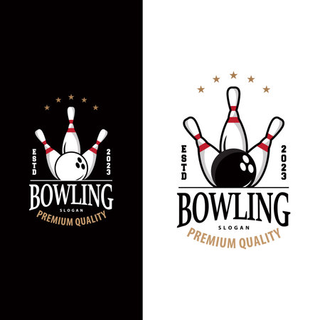 Bowling Sports Club Logo, Bowling Ball And Pin Design Vector Tournament Templet Illustrationのイラスト素材