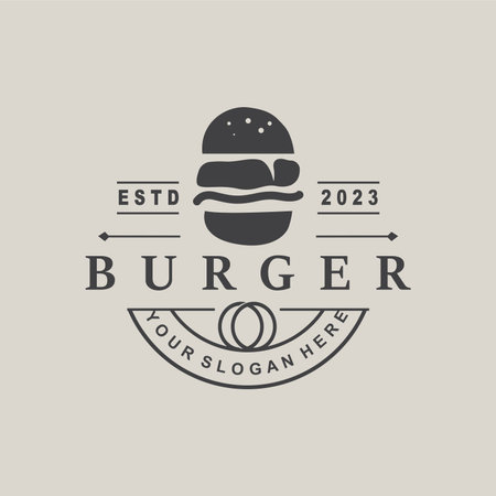 Burger Logo Fast Food Design, Hot And Delicious Food Vector Templet Illustrationのイラスト素材