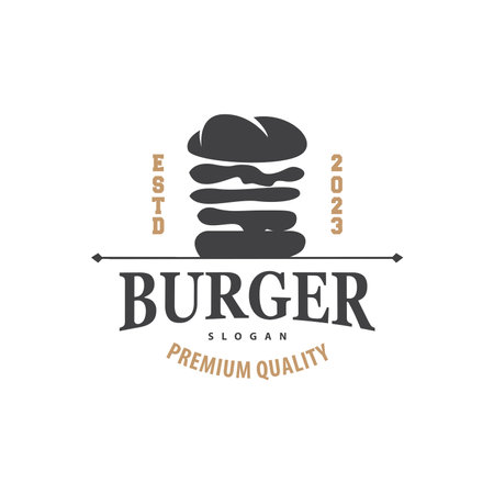 Burger Logo Fast Food Design, Hot And Delicious Food Vector Templet Illustrationのイラスト素材