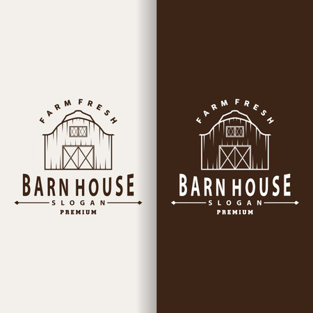 Agriculture Farm Barn Logo, Simple Retro Style Vintage Building Templet Illustration Designのイラスト素材