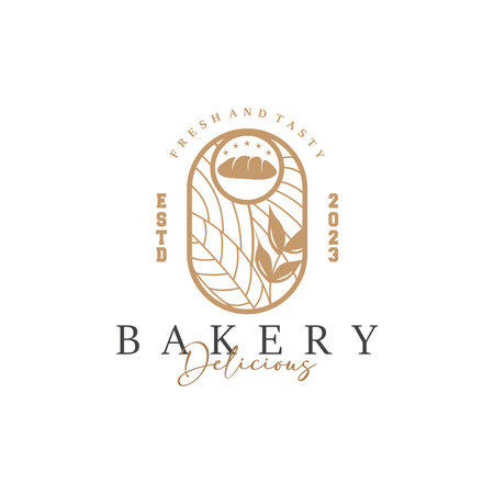 Bread Logo, Old Retro Vintage Style Bakery Shop Design, Vector Wheat Bread Simple Tremplet Illustrationのイラスト素材