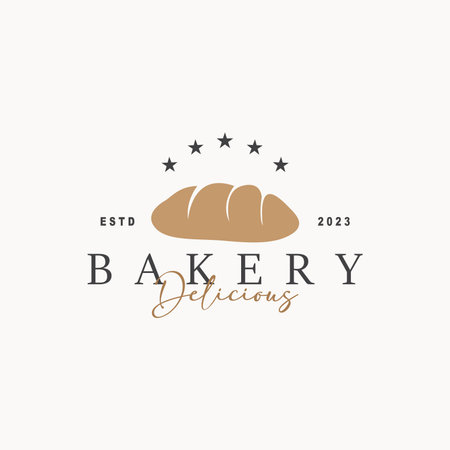 Bread Logo, Old Retro Vintage Style Bakery Shop Design, Vector Wheat Bread Simple Tremplet Illustrationのイラスト素材
