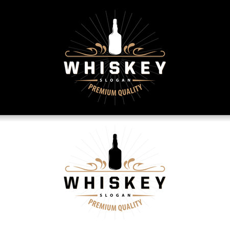 Whiskey Logo, Drink Label Design With Old Retro Vintage Ornament Illustration Premium Templateのイラスト素材