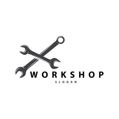 Repair Workshop Logo, Simple Key and Gear Design for a Simple Vehicle Repair Business, Vector Templet Illustrationのイラスト素材