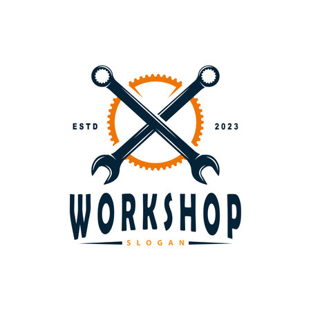 Repair Workshop Logo, Simple Key and Gear Design for a Simple Vehicle Repair Business, Vector Templet Illustrationのイラスト素材