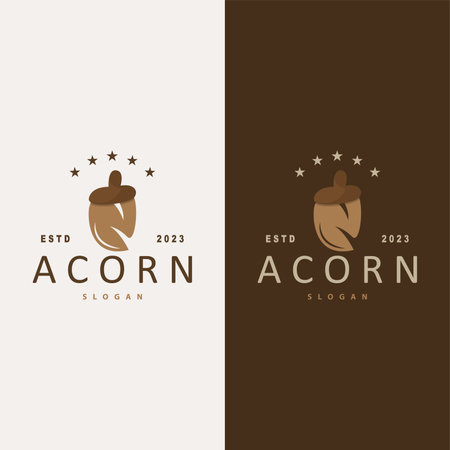 Acorn Logo, Nut Design With Oak Leaves Simple, Templet Illustration Vectorのイラスト素材