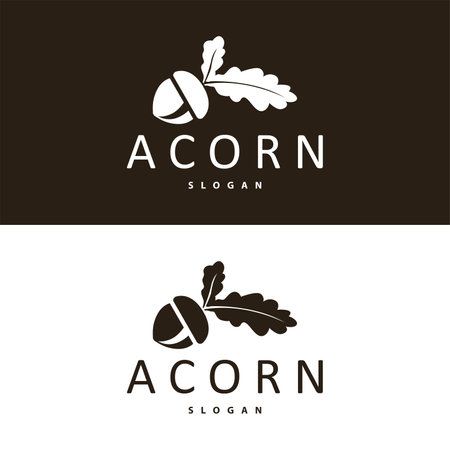 Acorn Logo, Nut Design With Oak Leaves Simple, Templet Illustration Vectorのイラスト素材