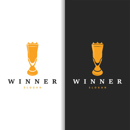 Trophy Logo, Sports Tournament Championship Cup Design. Minimalist Antique Victory Awardのイラスト素材