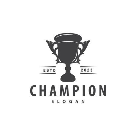 Trophy Logo, Sports Tournament Championship Cup Design. Minimalist Antique Victory Awardのイラスト素材