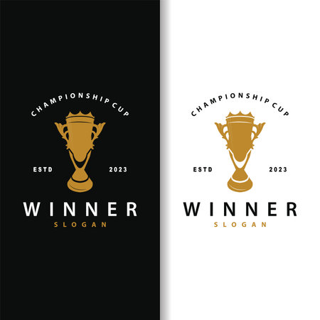 Trophy Logo, Sports Tournament Championship Cup Design. Minimalist Antique Victory Awardのイラスト素材