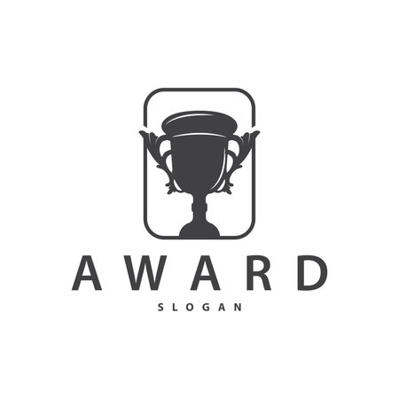 Trophy Logo, Sports Tournament Championship Cup Design. Minimalist Antique Victory Awardのイラスト素材