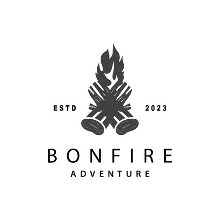 Campfire Logo, Bonfire Vector, Adventure Design Retro Vintage Illustration Simple Camping Wood Fireのイラスト素材