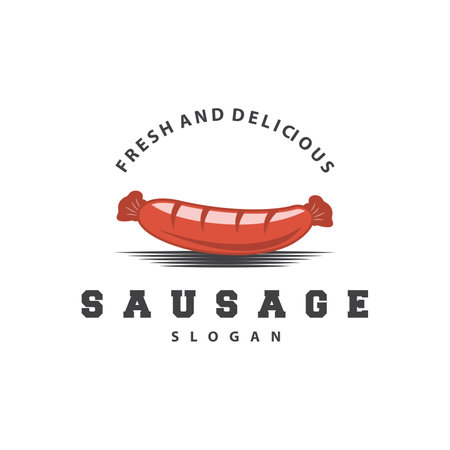 Sausage Logo, Sausage Food Grill Vector, Simple Retro Vintage Design Restaurant Inspirationのイラスト素材