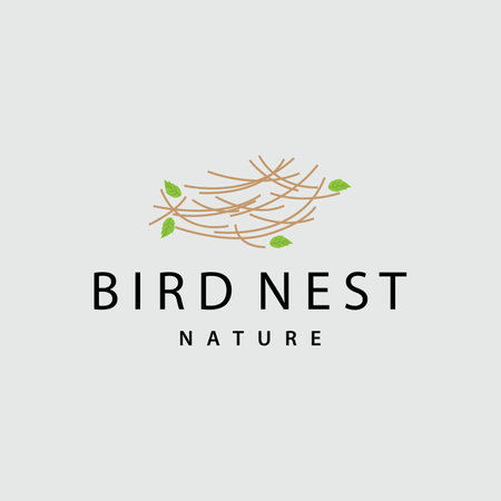 Bird Nest Logo, Bird House Shelter Vector, Modern Line Vintage Design Minimalist Style Symbol Templateのイラスト素材